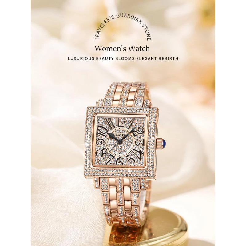 UTHAI Damski Zegarek Marka Lekki Luksus Retro Zaawansowany Wodoodporny Diamentowy Pełne Niebo Gwiazdy Kwadratowy Damski Modny Kwarcowy Zegarek