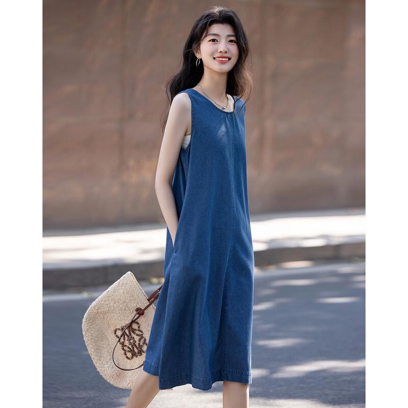 Demana Cloud Cotton Retro Sleeveless Denim Midi Dress