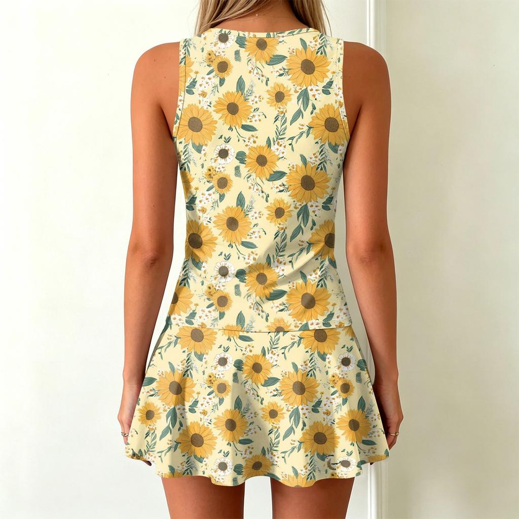 Women’s Floral Print Two Piece Tankini Swimsuit with Tank Top and Skirted Bottoms for Athletic Beachwear