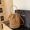 Hollowed-out Handheld Drawstring Style Women's Woven Vintage Fashion Niche Versatile Shoulder Crossbody Bucket Bag