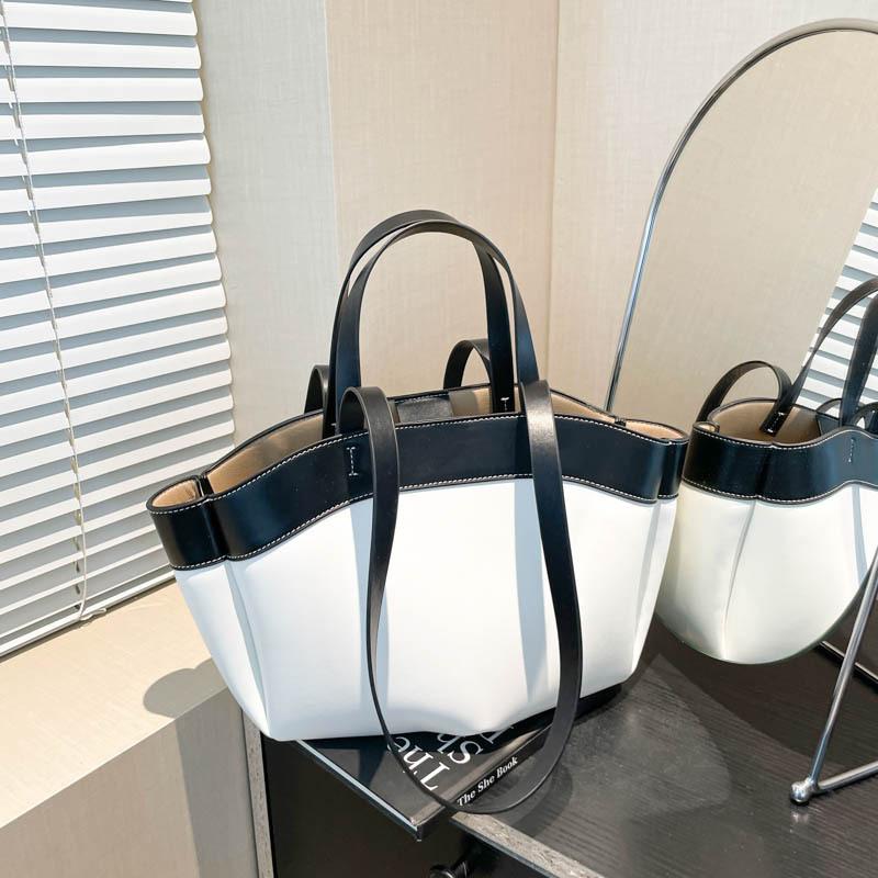 New Leather Basket Handbag Luxury Brand Designer Large Capacity Fashi Simple Ctrast Color Commuter Banquet Shoulder Tote Bag