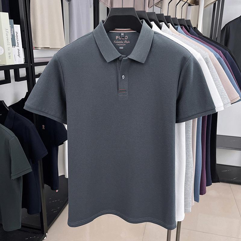 Men s Summer Pure Cotton Lapel T-Shirt - Short Sleeve Breathable XXXL темно-серого