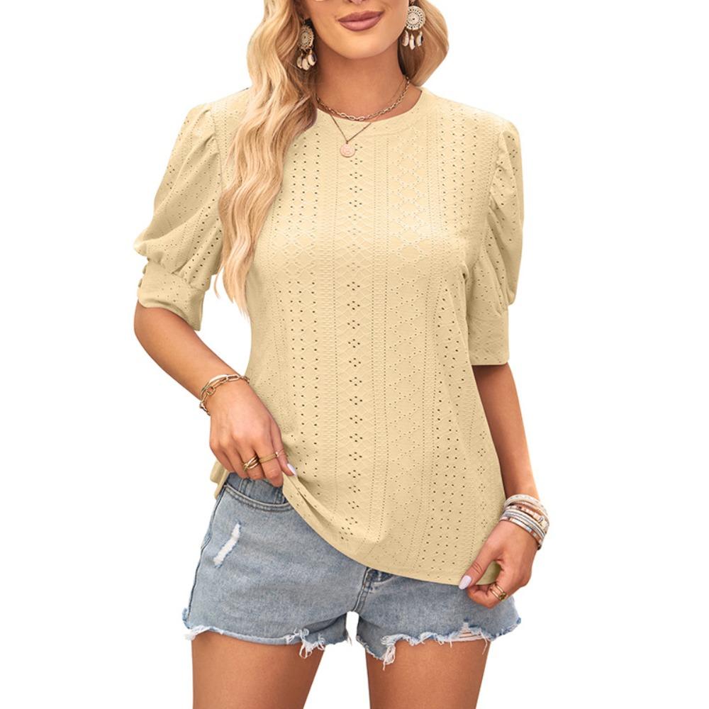Round Neck Casual Button-down Short-sleeved Top
