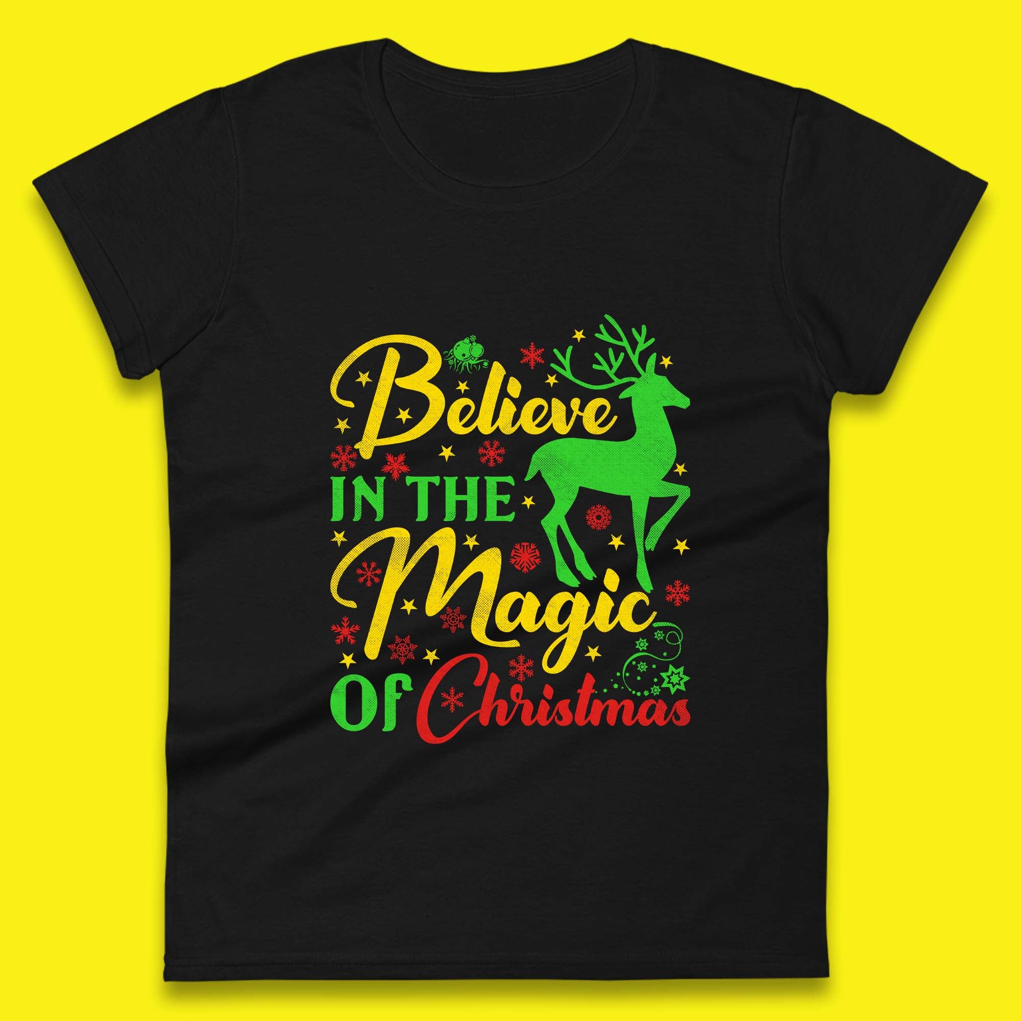 Christmas Reindeer Womens T Shirt Mens Tops Tees Unisex Believe In The Magic Of Christmas Top 4XL