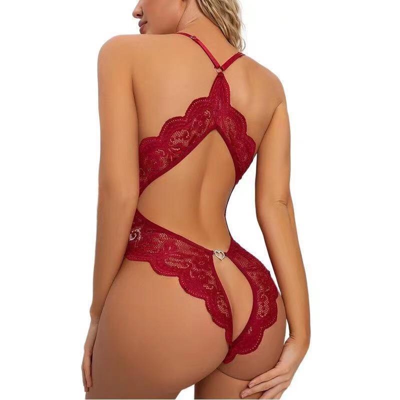 Women's Sexy Lace Hollow Out One-Piece Deep V Sexy Split Sexy Lingerie