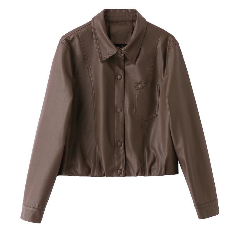 2025 Spring Women's Casual Leather Jacket - Loose, Versatile Lapel Design ZH1163