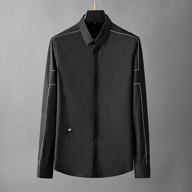 

Мужская европейская легкая роскошная вышитая рубашка с длинным рукавом, не требующая глажки 46 (Up to 120 lbs)