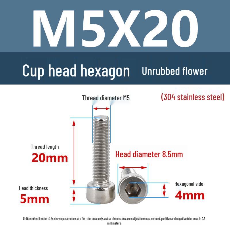 Yigu 304 Stainless Steel Socket Head Cap Screw, M2-M6 Cylindrical Head, Full Thread, Non-Knurled