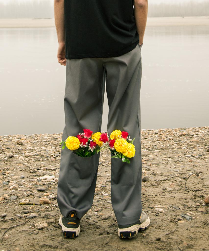 261EUI Back Low Pocket Pants Gray