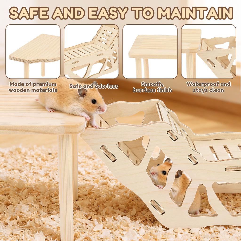 3Pcs Hamster Wooden Ladder Platform with Ramp Tunnel Shelter Hamster Climbing Toy Small Pets Stairs Toy Mice Cage Accessories