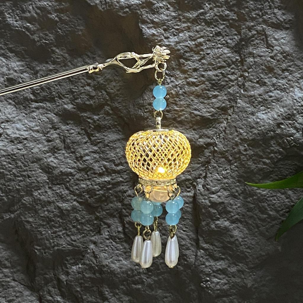 Fermacapelli Lanterna Luminosa di Alta Gamma per Gonne Hanfu - Popolare Accessorio Stile Paesaggistico