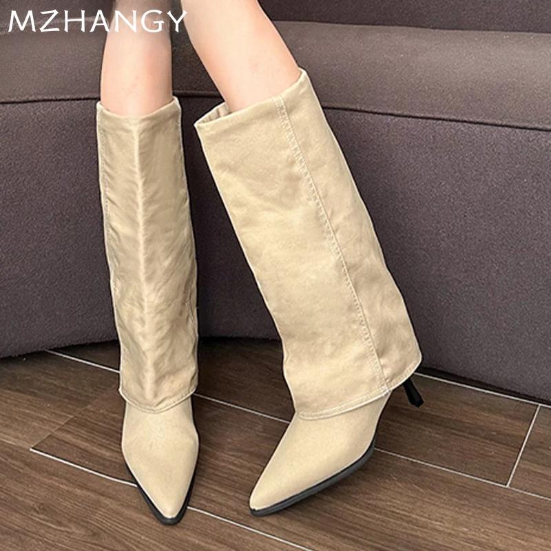 Fashion Pointed Toe Women High Boots Sexy High Heels Leather Shoes Woman 2025 Trend Fad Party Chelsea Boots Pumps New Winter Mujer Botas