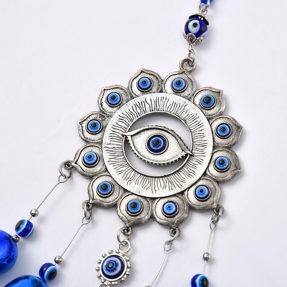 Evil Eyes Wind Chimes Resin Beads Amulet Lotus Turkish Blue Eye Tassel Wind Music Bell Mascot Home Wall Garden Hanging Decor