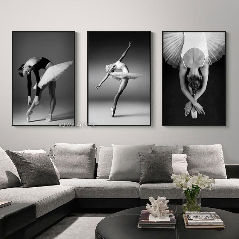 Alb-negru Ballet Girl Balerina Postere și imprimeuri Dansatoare Pânză Pictură Artă de perete Imagine pentru camera de zi decor acasă