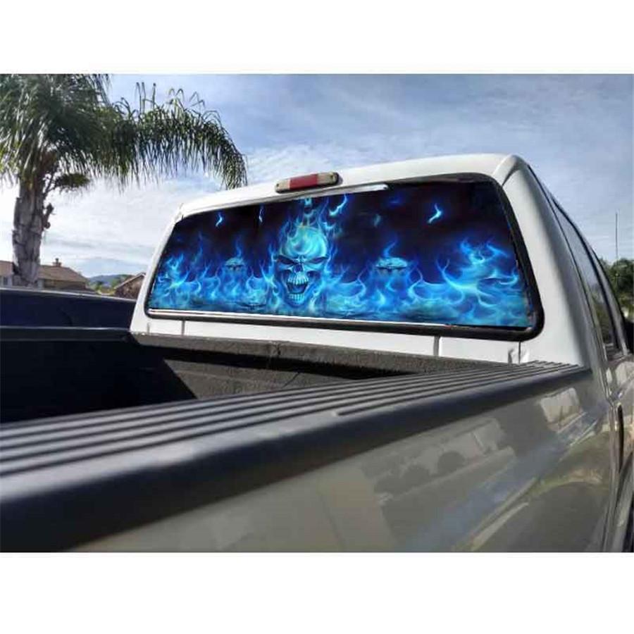 Funny Scary Car Rear Window Stickers Horror Skull Flaming Decals For Truck SUV