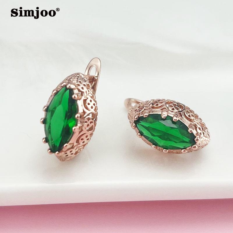 

SIMJOO Серьги из розового золота Серьги с конским глазом и цирконом зелёный