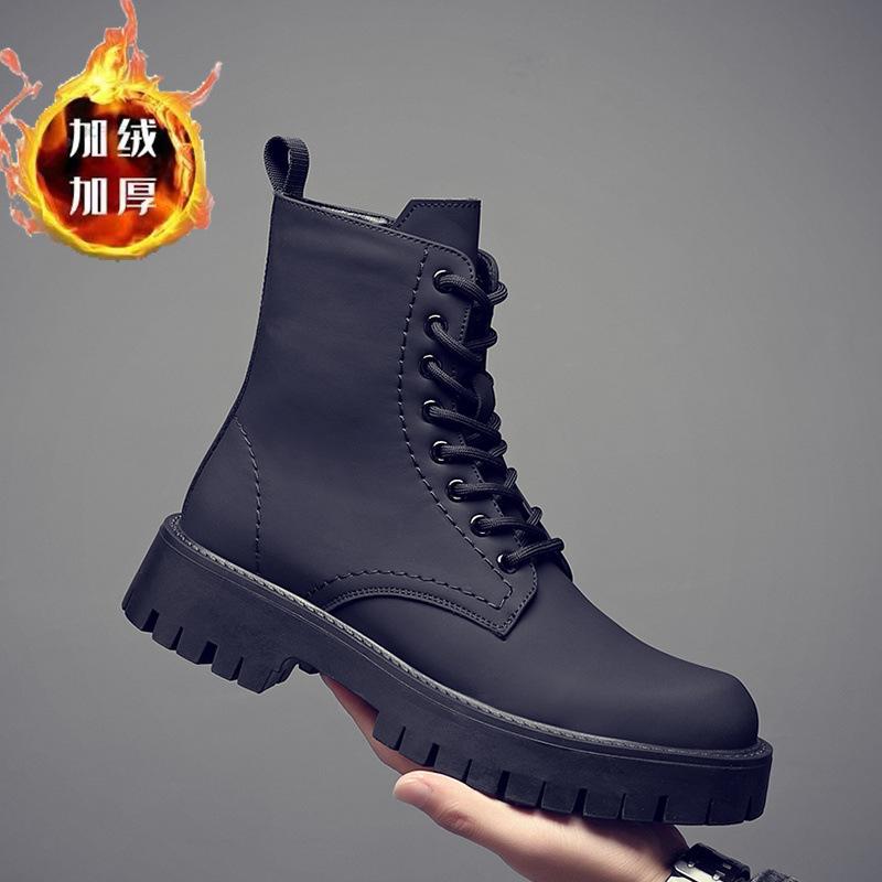 

Martin boots men s high-top leather shoes British style thick-soled heightened autumn and winter velvet black locomotive boys soft leather mediu 44