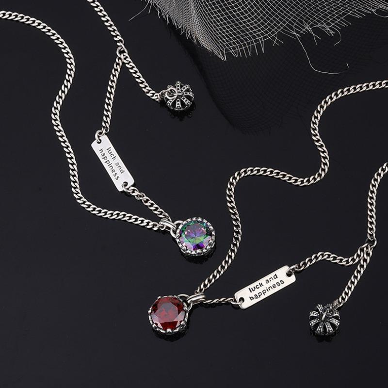 S925 Sterling Silver Crown Retro Necklace Women's Brand Letter Niche Design Premium Clavicle Chain