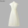 ZANZEA Abito da Donna Casual Elegante Senza Maniche a Collo Reversibile Monocolore