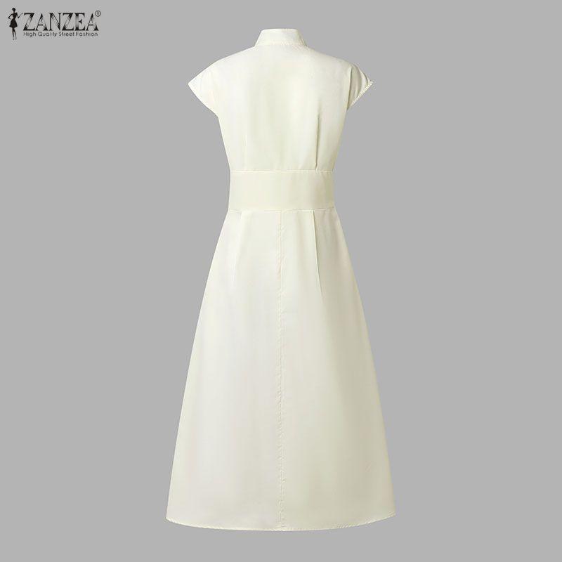 ZANZEA Abito da Donna Casual Elegante Senza Maniche a Collo Reversibile Monocolore