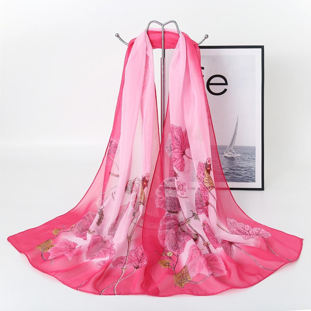 Fashion 160*50cm Chiffon Scarf Sunscreen Flower Print Shawl Silk Gradient Washable Long Wrap Shawl for Women