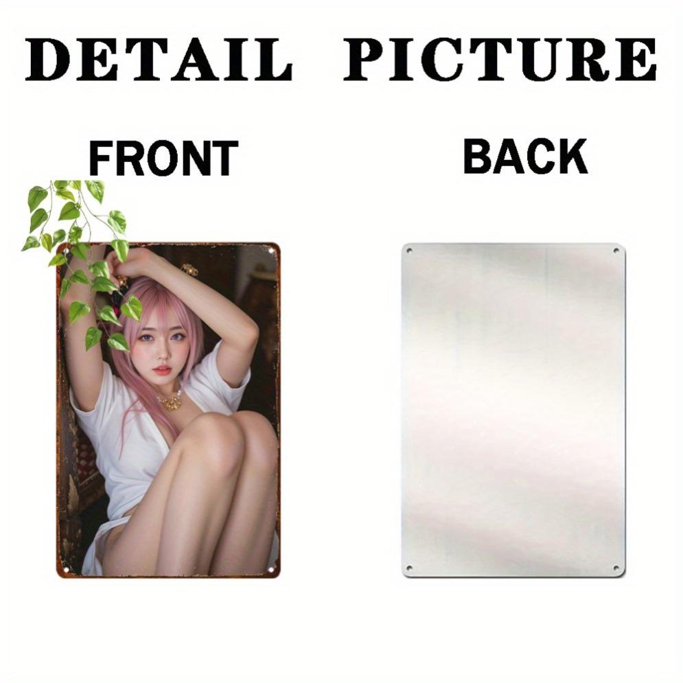 Vintage Anime Girl Metal Sign, Pink Hair Manga Art Wall Decor for Home Garage Man Cave
