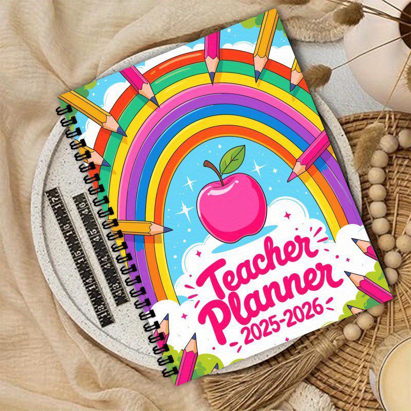 Cross-border E-commerce Teacher Planner 2025-2026: Rainbow Apple Spiral Notebook Journal
