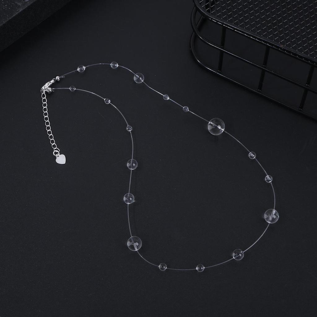 Minimalist Dewdrop Necklace & Ice-Transparent Earrings Set: Crystal Bead Clavicle Chain Jewelry.