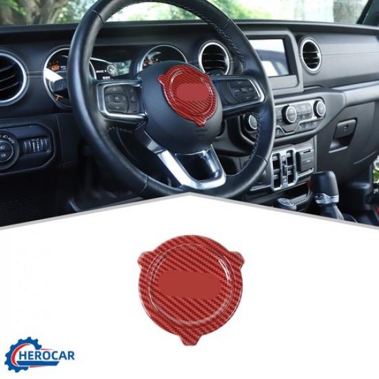 Center Steering Wheel Cover for Jeep Wrangler Gladiator JL JT Red Carbon Fiber