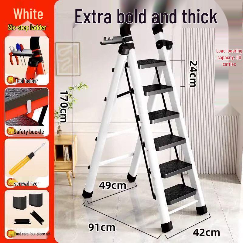 Multi-Functional Telescopic A-Frame Folding Ladder - Thick Carbon Steel Step Ladder for Indoor Use