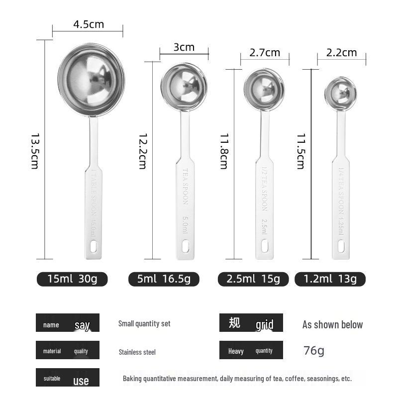 4-Piece Stainless Steel Measuring Spoon Set for Seasoning, Coffee, and Milk Powder with Measuring Scale