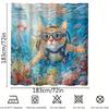 1pc WhimsyCat Diving Cat Shower Curtain, Waterproof Polyester Fabric, Stain Resistant, Woven Decorative Bathroom Curtain