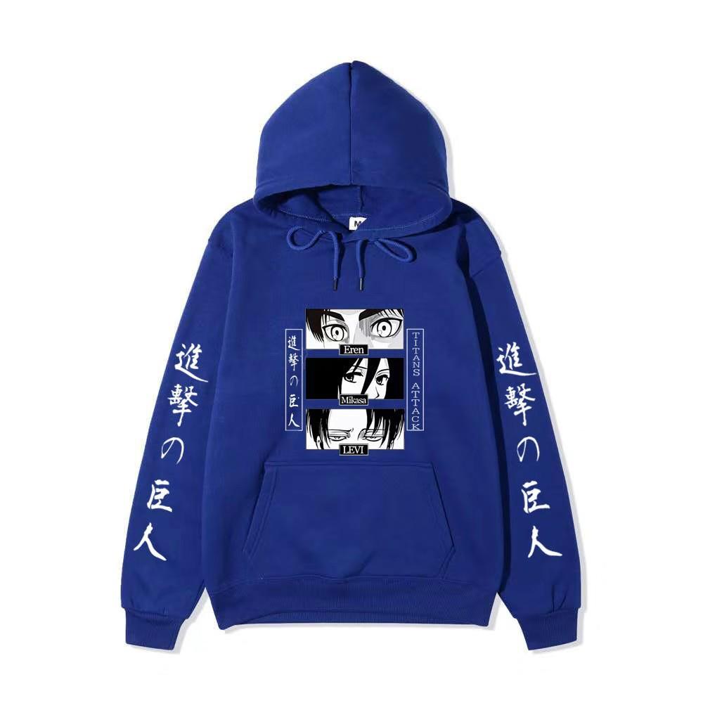 Unisex Attack on Titan Hoodie, Eren Mikasa Levi Anime Eyes Graphic Print Long Sleeve Pullover Hooded Sweatshirt Streetwear
