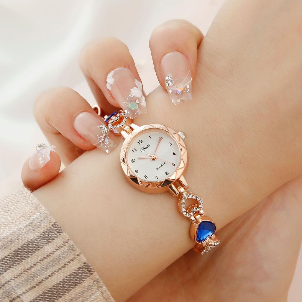 Women Quartz Watch Rhinestone Necklace Earrings Ring Watches Wristwatch