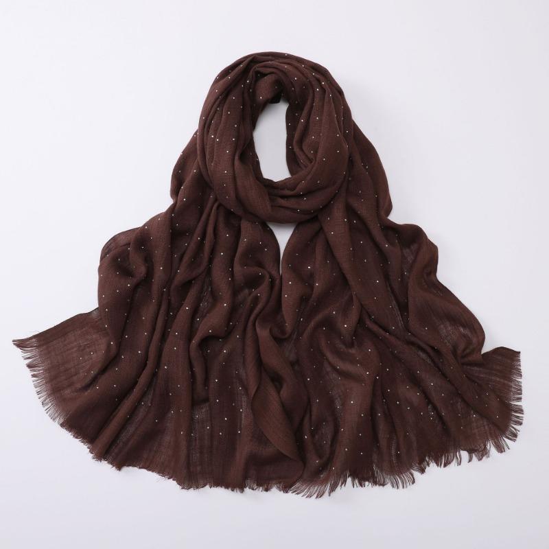 Soft Versatile Solid Bamboo Yarn Scarf With Star Rhinestone For Women