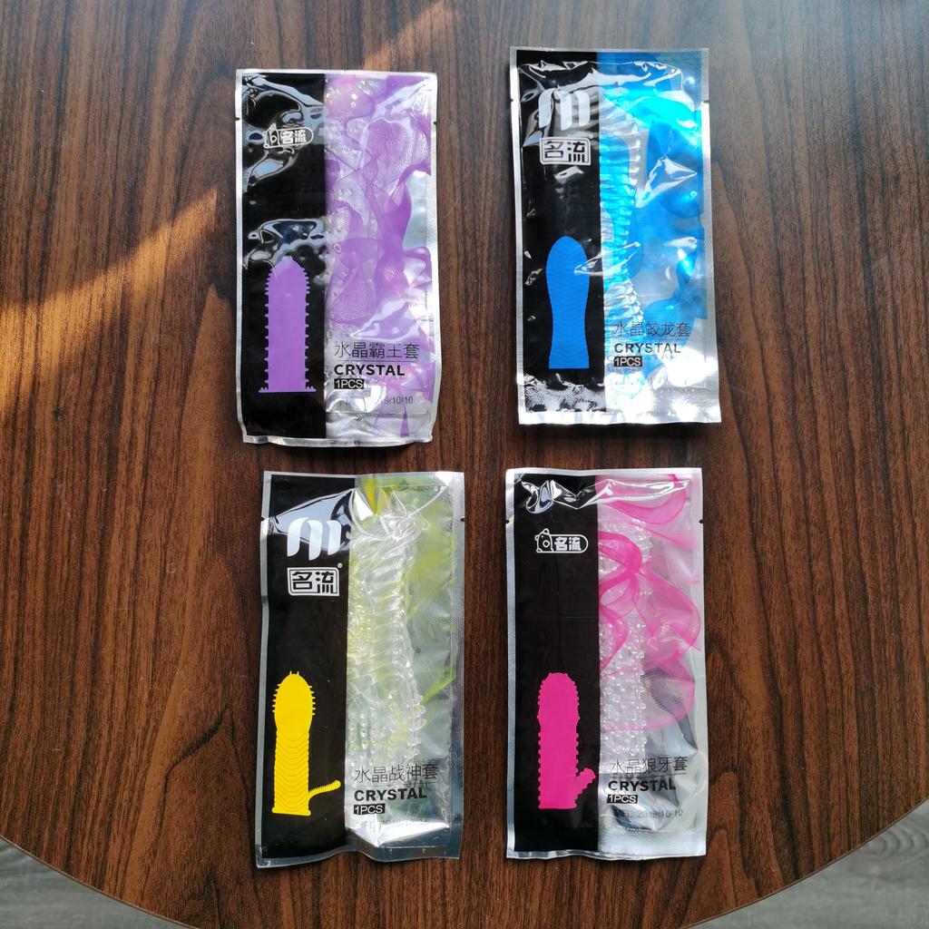 4 Styles Wolf Tooth Crystal Penis Lengthening Time-lapse Exercise Sex Products Couple Toys Large Particles G-spot Stimulation Male Condom Soft Fit