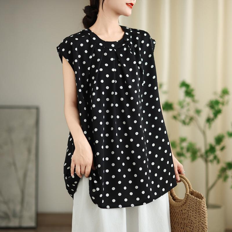 Short sleeve Oversized chiffon vintage Polka Dot Casual loose t shirt tops Women summer t-shirt