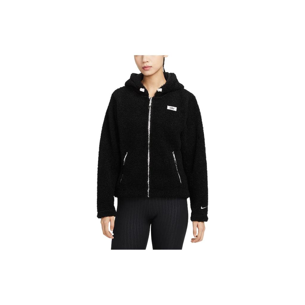 Nike Einfarbiges Letter-Print-Muster mit Reißverschluss, Kapuze, warm, langärmelig, Damenjacke, Schwarz DQ6269-010