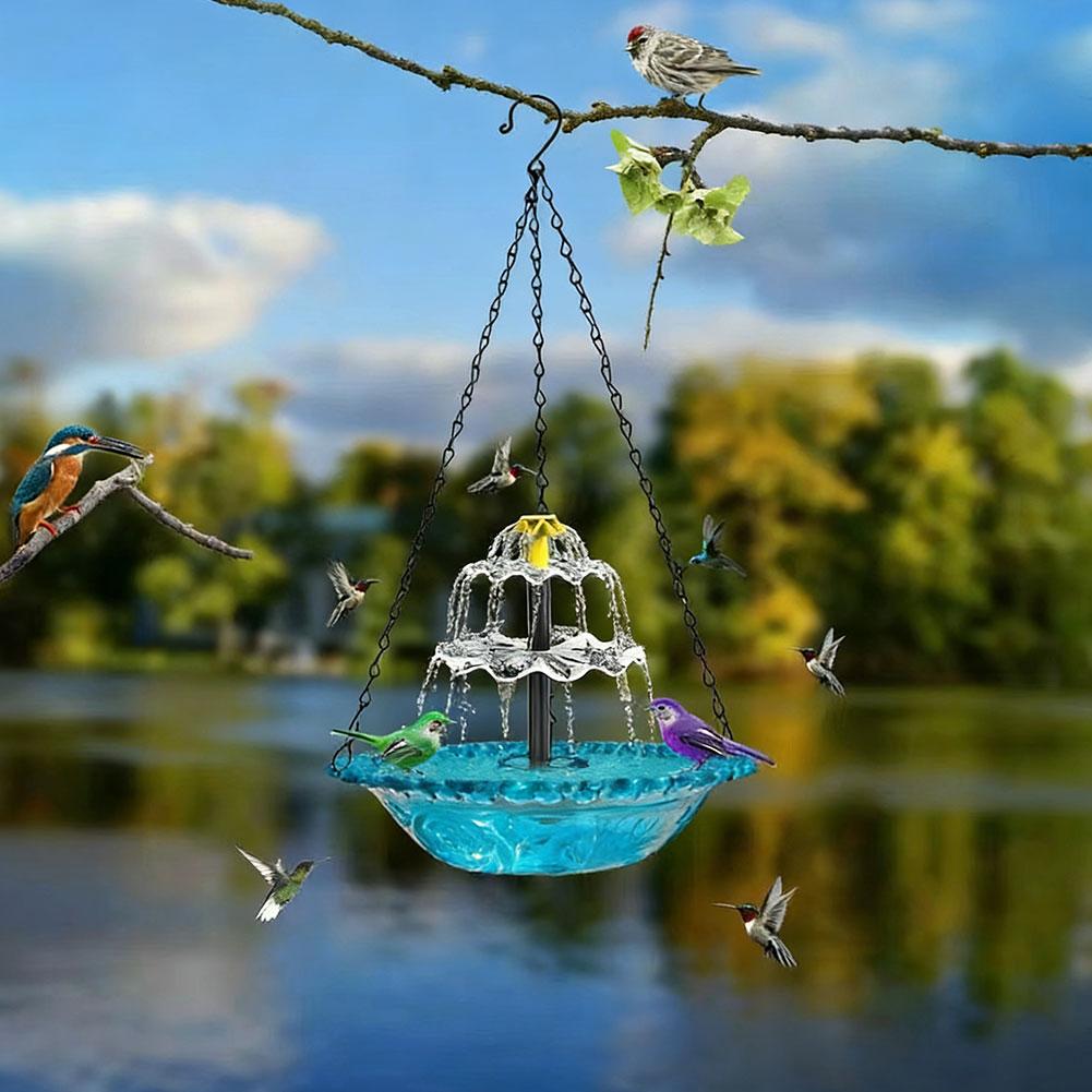 Solar Cascade Hanging Bird Bath Fountain, Solar Water Pump Three-Tiered Bird Bath Tub , Hanging Hook for Garden Patio Wildlife