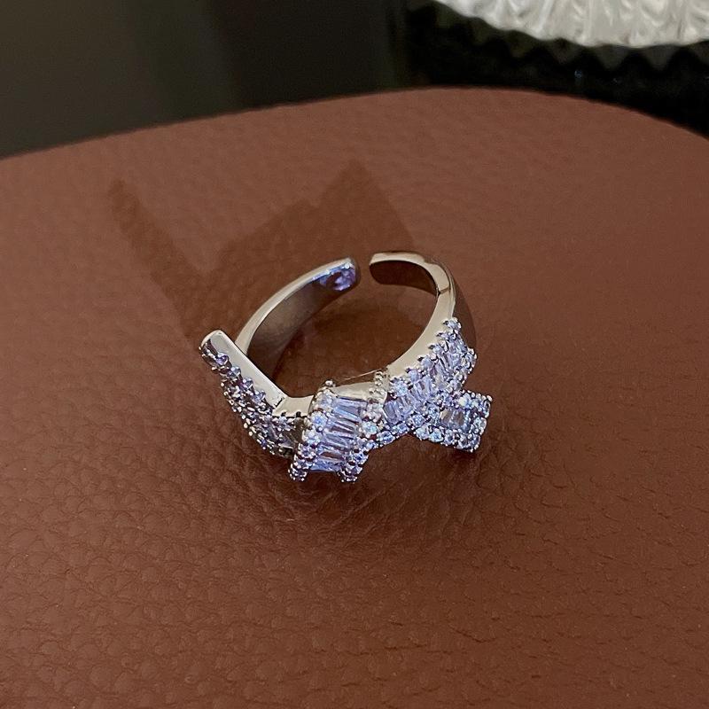 Gold Electroplated Zircon Bow Open Ring - Korean Design Luxury Jewelry