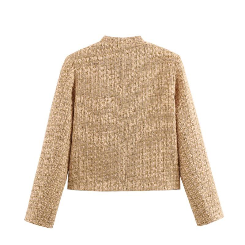 Womens Casual Chic Tweed Jacket Versatile Fashion Outerwear Daily Wear