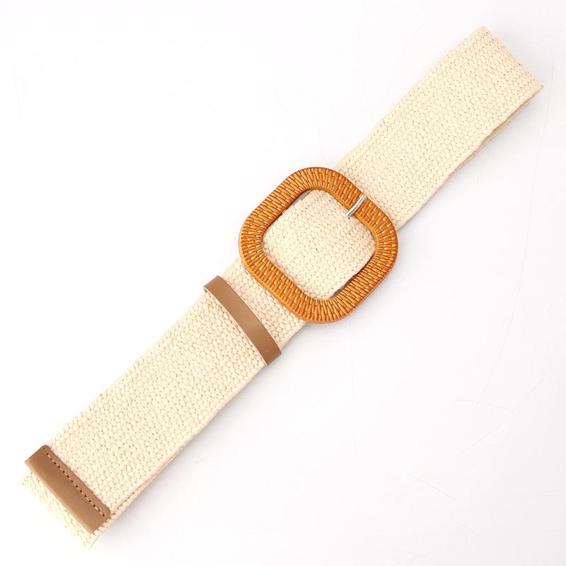 Imitation Grass Woven Women'S Elastic Belt Personalized Large Plastic Buckle Dress Elastic Waist Seal