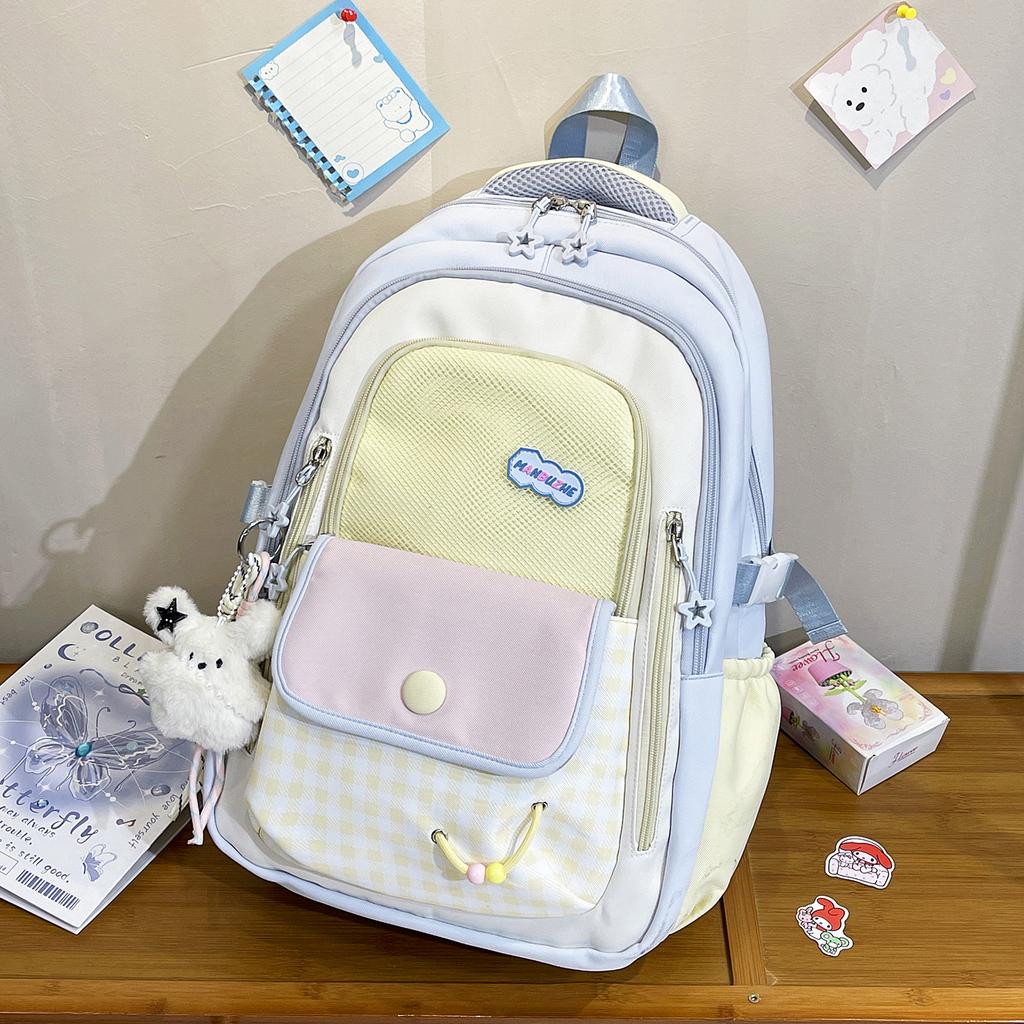 Schoolbag Schoolbag Female Korean High Value Ins New Dopamine Contrasting Color College Style Primary and Secondary School Students 1-1 Grade Backpack