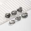 6Pcs Antique Silver Open Ring Set Male, Hip Hop Diablo Exaggerated Ring Accessories Gift
