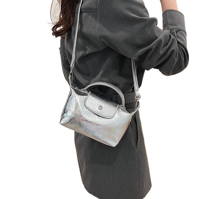 Women's 2024 Silver Textured Dumpling Shoulder Bag - Versatile Summer Crossbody Handbag