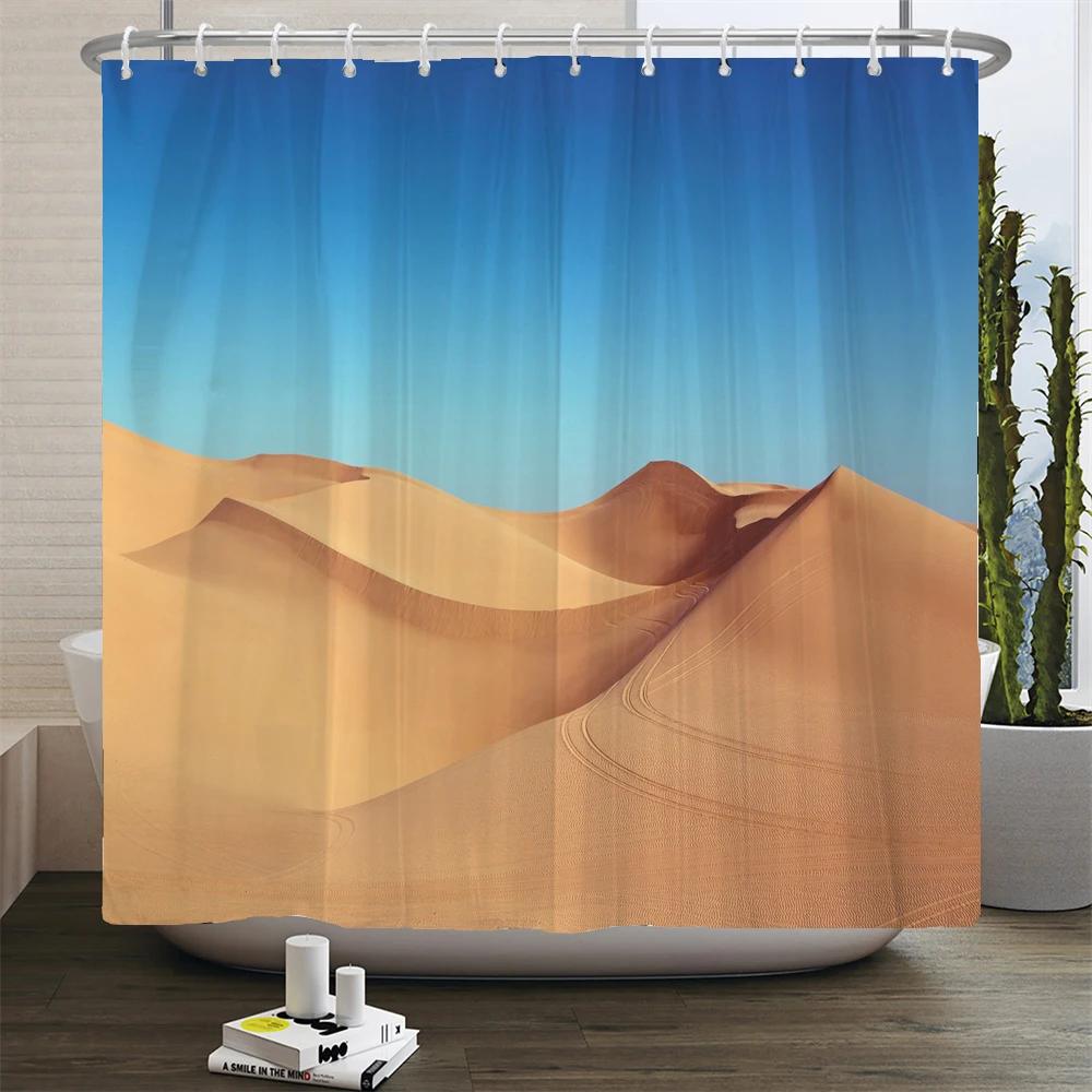 Natural Desert Scenery Shower Curtain 3D Printed Landscape Bathroom Curtain Fabric Bath Curtains Home Decor Waterproof With Hook