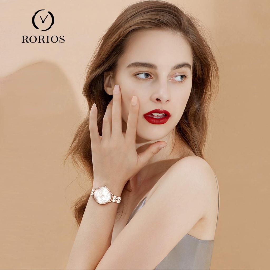 RORIOS Watch Wristwatch with Cherry Blossom Made In Quartz Stainless Steel Perfect for or White Women's Dial, Cute, Waterproof, Luminous, Japan,