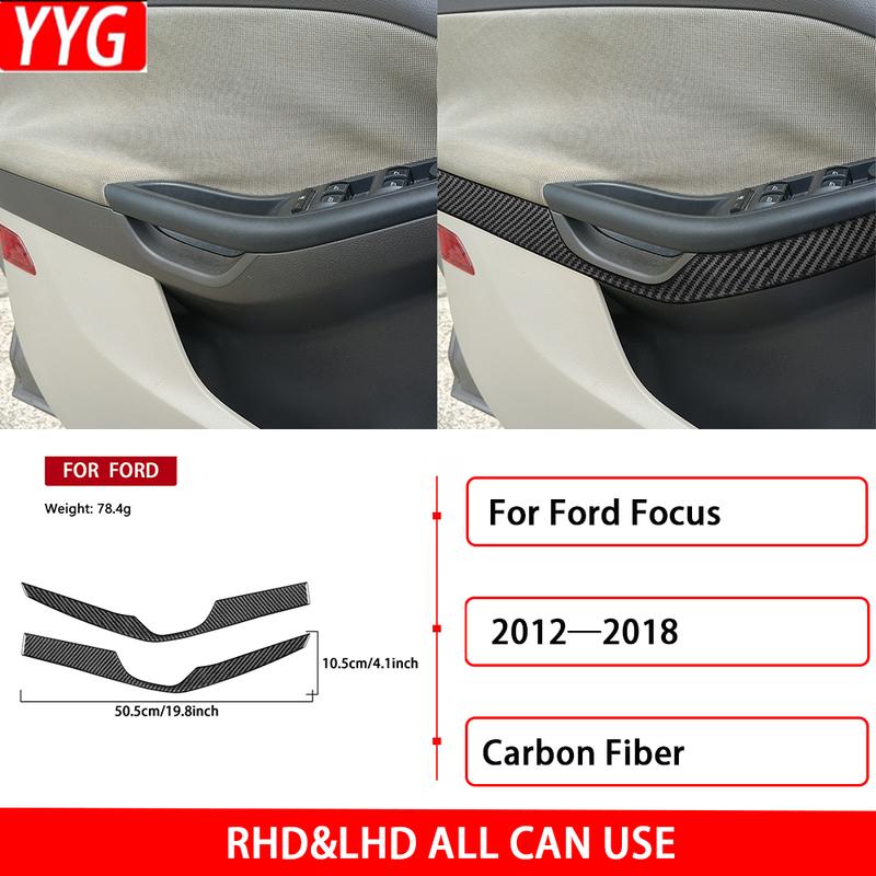 For Ford Focus 2012—2018 Carbon Fiber Car Accessories Front Door Armrest Handle Panel Decorative Cover Trim Sticker Modification