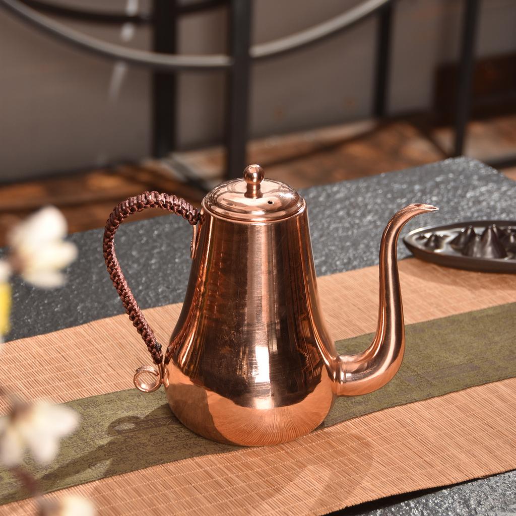 1L Handmade Pure Copper Coffee Pot Purple Copper Fine Mouth Hand Brewed Coffee Pot Hammer Patterned Copper Pot