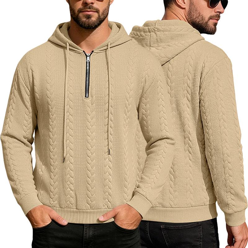 Men's Knit Half Zipper Hoodie Casual Long Sleeve Drawstring Pullover Sweater Solid Color Knitted Hooded Tops for Men Daily Streetwear Sweatshirt